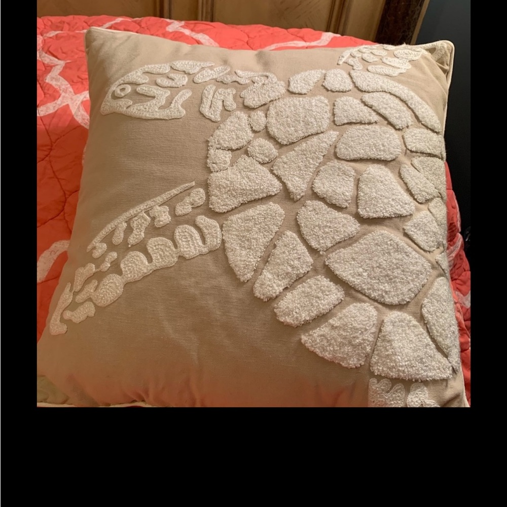 Two floor-length panels and one toss pillow with turtle